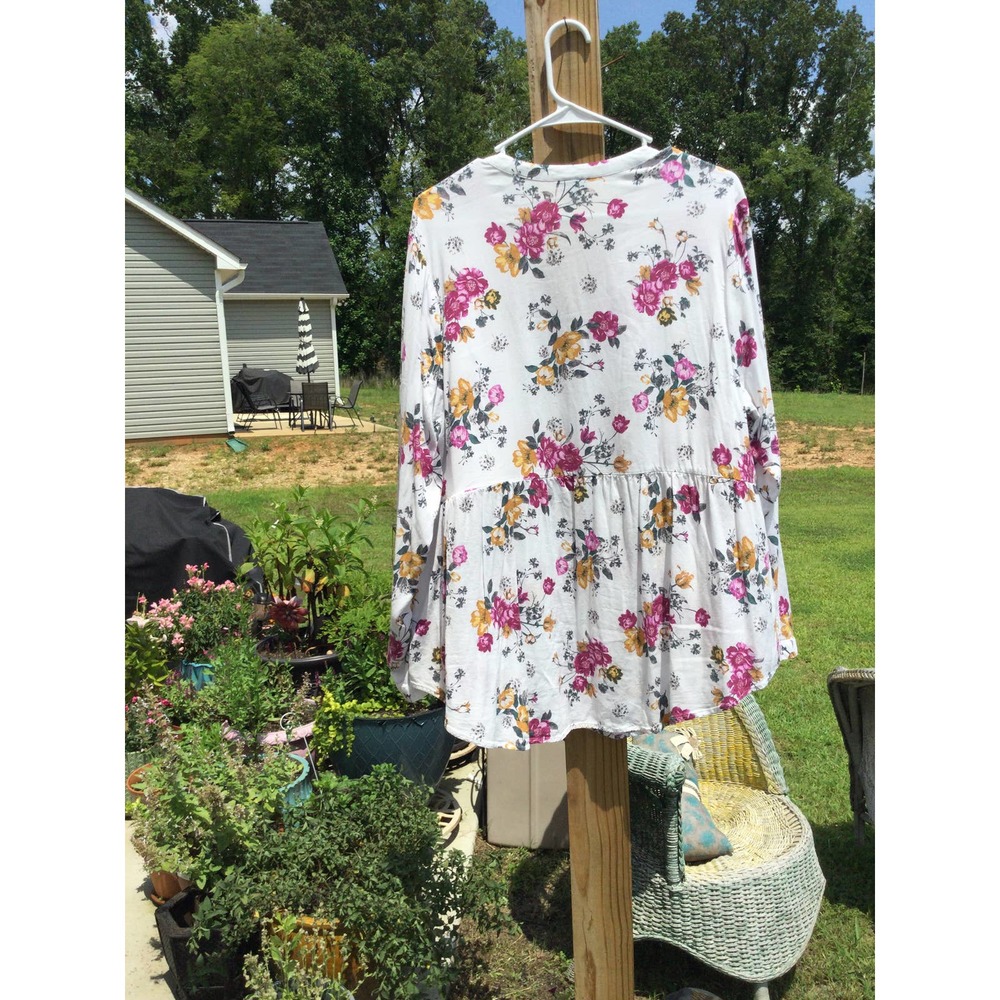 Torrid womens long sleeve blouse top button up floral white tunic sz 2 2x 18 20 - Picture 7 of 11